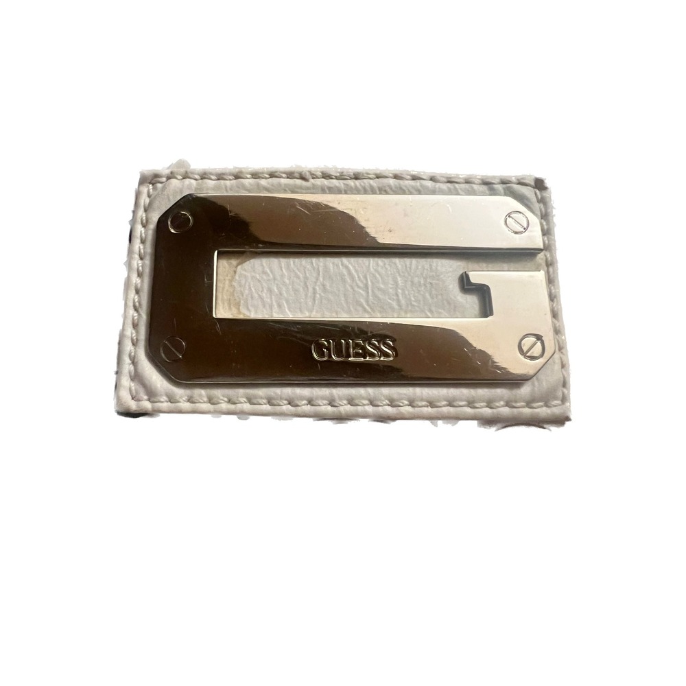 Guess Logo Print Tote Bag Cream Faux Leather Silver G Hardware Y2K Style